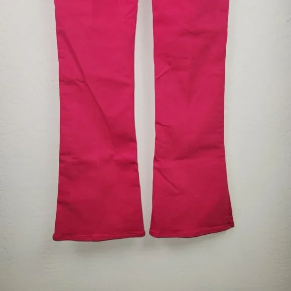 Mother High Waisted Runaway Slice Heel Women's Sz 32 Hot Pink Skinny Flare Jeans